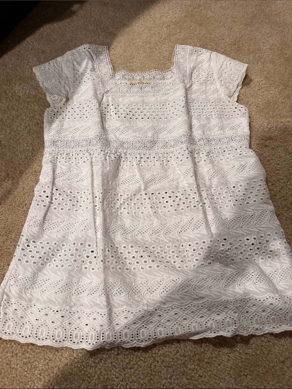 White Eyelet Square-Neck Blouse